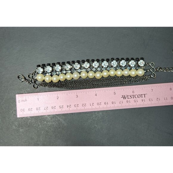 Simply Vera Multi-Strand Pearl & Crystal Bracelet Gunmetal Chain Whimsygoth - Picture 7 of 8